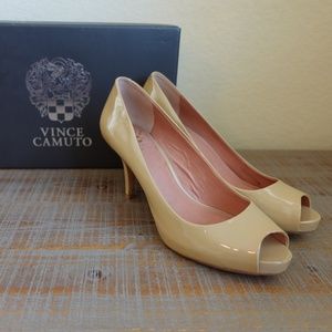Vince Camuto Kira Nude Patent Leather Open Toe Heel Size 6.5